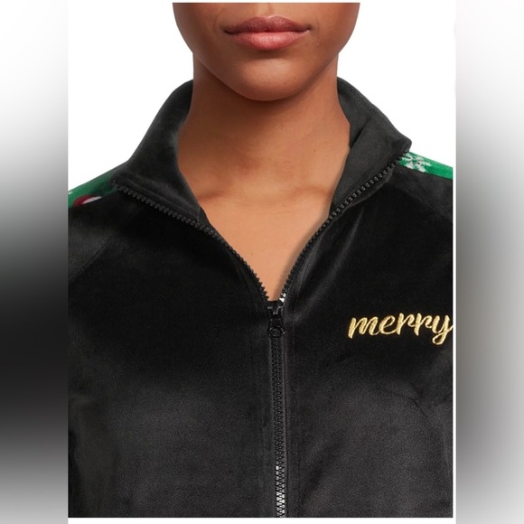 2pc black green HO HO HO bling sequin Christmas Velour Track pantsuit size XS(1) - Picture 6 of 10